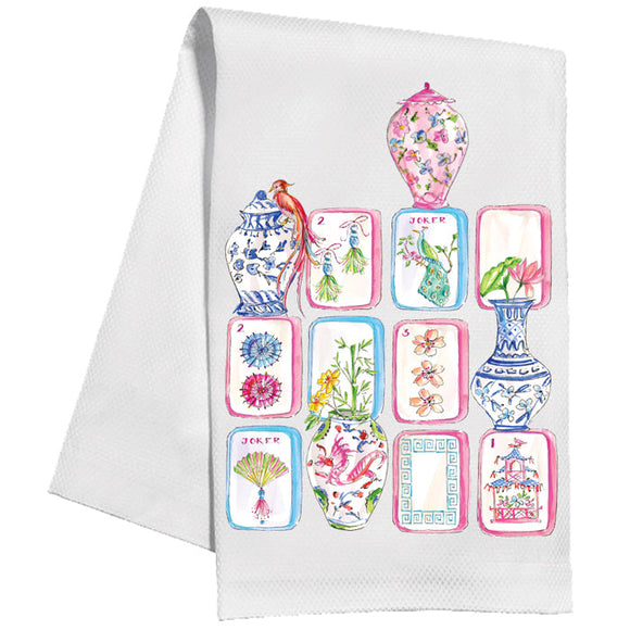MAHJONG TILES AND CHINOISERIE TEA TOWEL