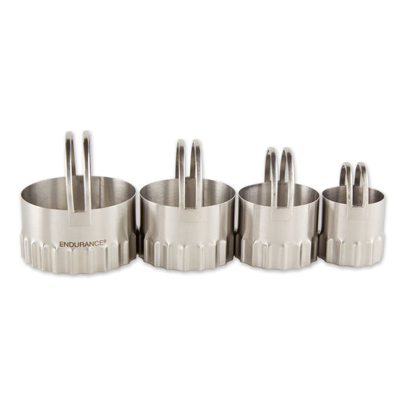 RIPPLED STAINLESS BISCUIT CUTTERS, SET OF 4