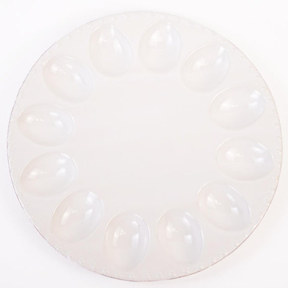 ROUND DEVILED EGG PLATTER, ANTIQUE WHITE