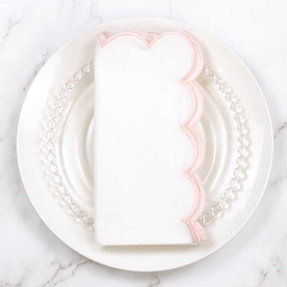 SCALLOP NAPKIN WHITE/PINK, SET OF 2