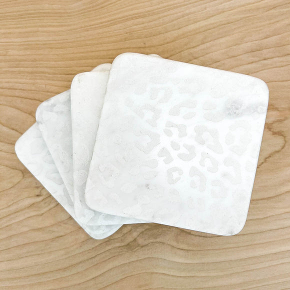 LEOPARD ETCHED MARBLE COASTERS, SET OF 4