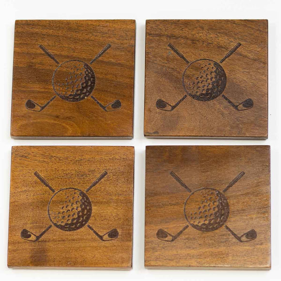 GOLF ETCHED WOOD COASTERS, SET OF 4