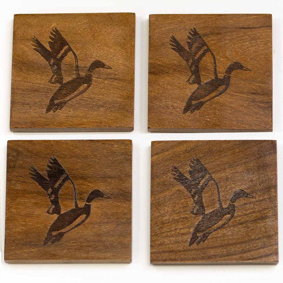 DUCK ETCHED WOOD COASTERS, SET OF 4