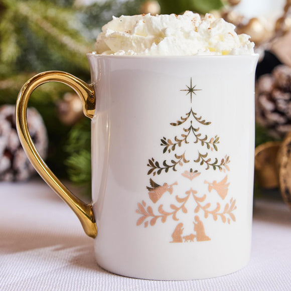 NATIVITY TREE GOLD HANDLE MUG