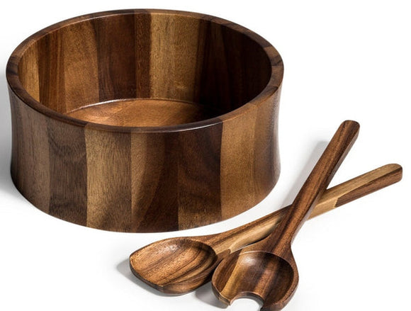 ACACIA WOOD SALAD BOWL w/ SERVERS