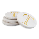 WHITE MARBLE GOLD INITIAL COASTERS