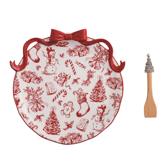 RED TOILE BOW PLATE SET