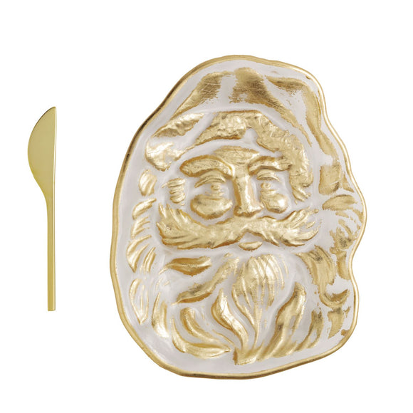 GOLD GLASS SANTA CHEESE TRAY SET