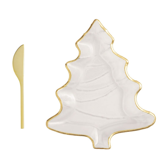 GOLD GLASS TREE CHEESE TRAY SET