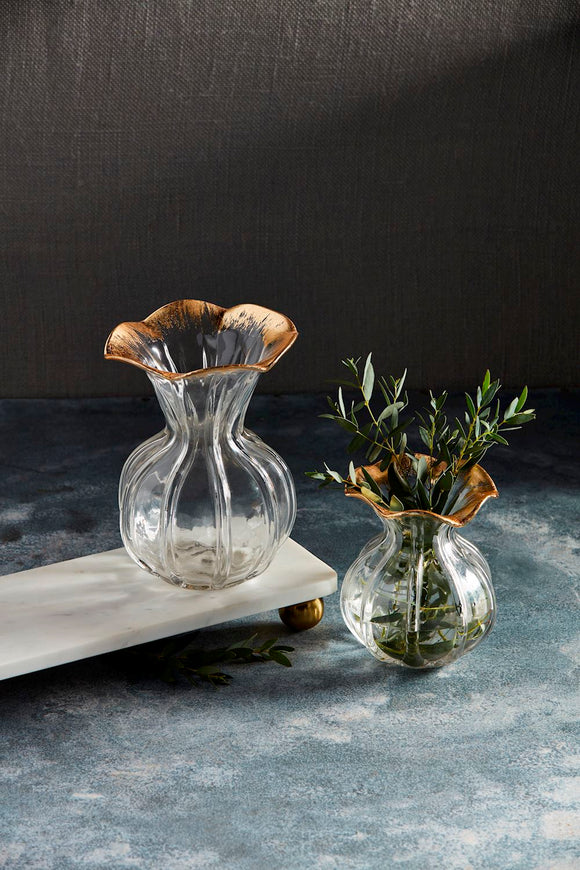 SMALL GOLD RUFFLE GLASS VASE