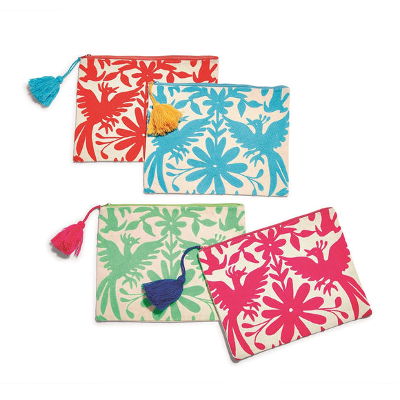 FLORA AND FAUNA EMBROIDERED ZIP POUCH