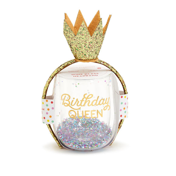 BIRTHDAY QUEEN WINE GLASS & CROWN