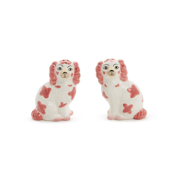 PINK STAFFORDSHIRE DOG SALT & PEPPER SHAKER SET