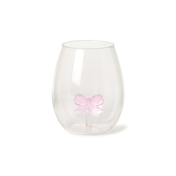 PINK BOW STEMLESS WINE GLASS