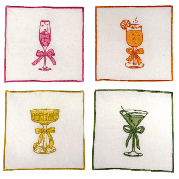 EMBROIDERED COCKTAIL NAPKINS, Set of 4