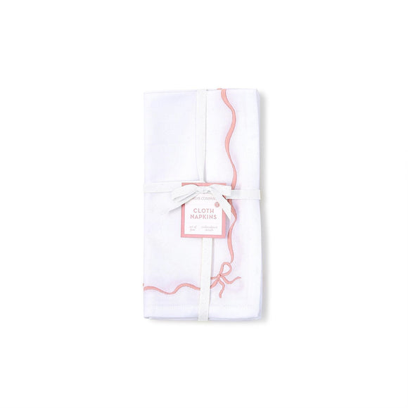 EMBROIDERED BOW DINNER NAPKIN SET, SET OF 4