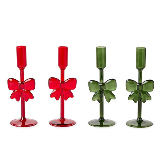 HOLIDAY BOW TAPER CANDLE HOLDER, RED