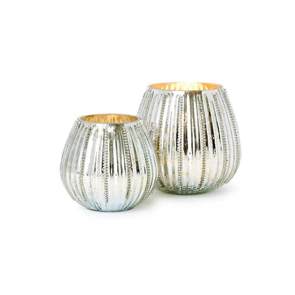 SMALL SILVER MERCURY GLASS CANDLEHOLDER