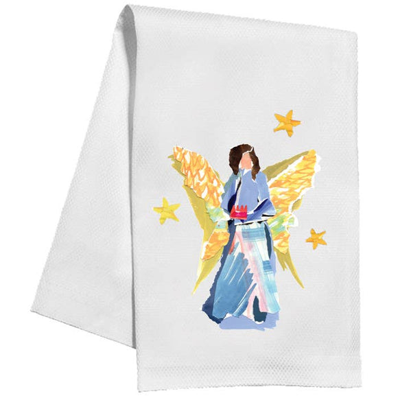 HANDPAINTED BLUE NATIVITY ANGEL KITCHEN TOWEL