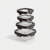 4pc SQUARE GLASS CONTAINER SET WITH LIDS