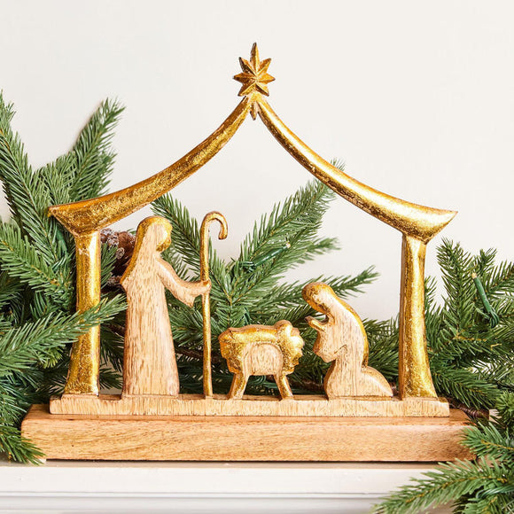 WOOD MANGER NATIVITY