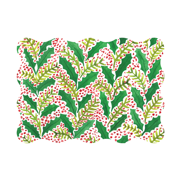 JOLLY HOLLY RECTANGLE SCALLOPED PAPER PLACEMATS