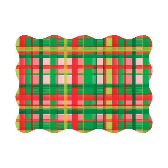 HOLIDAY PLAID RECTANGLE SCALLOPED PAPER PLACEMATS