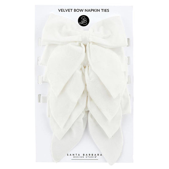 WHITE VELVET NAPKIN TIES, SET OF 4
