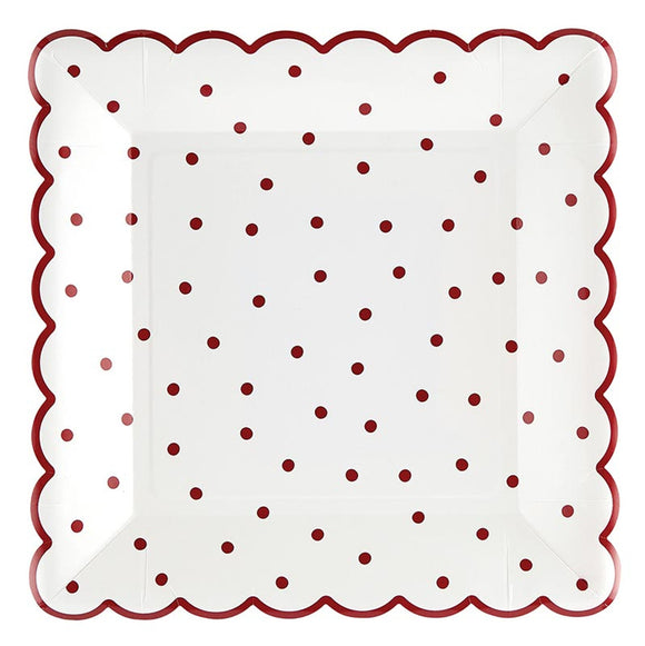 RED DOT SCALLOPED PAPER PLATE