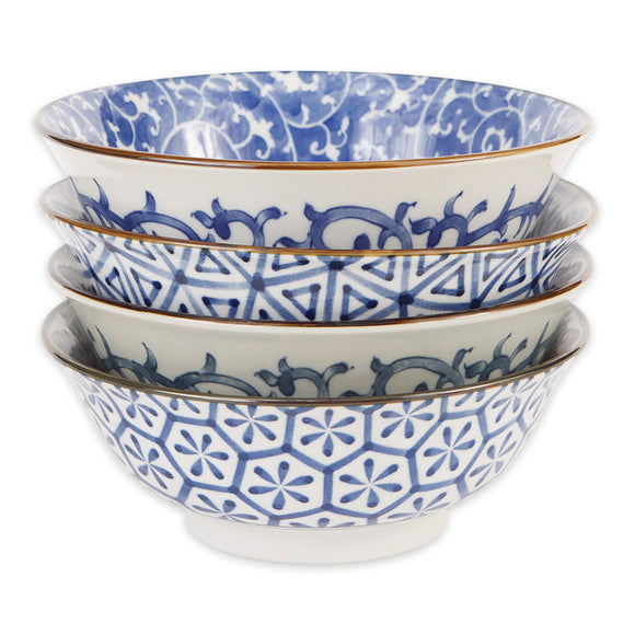 JAPANESE PORCELAIN BLUE & WHITE BOWLS, 6