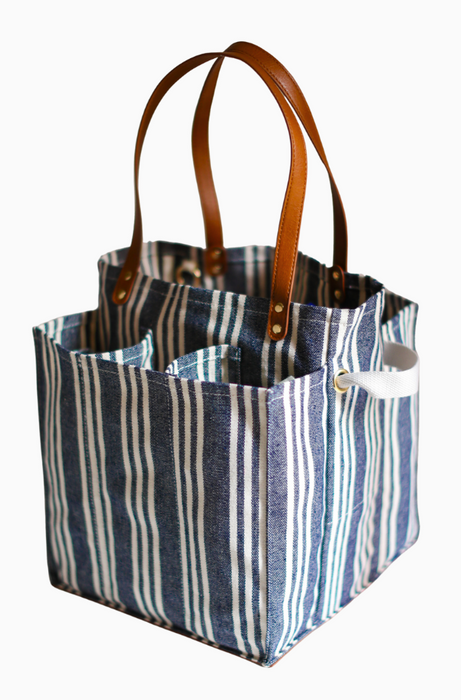 CAPABUNGA MARKET TOTE, STRIPED with BROWN HANDLES