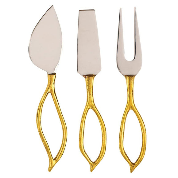GOLD LEAF SHAPE CHEESE KNIVES SET