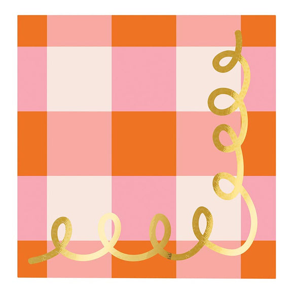 PINK/ORANGE PLAID COCKTAIL NAPKIN