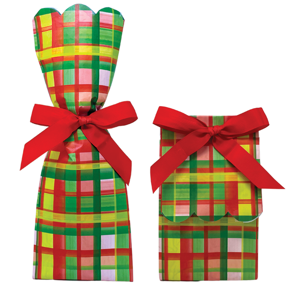 HOLIDAY PLAID WINE & GIFT BAG KIT