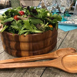 ELEGANT ACACIA WOOD SALAD BOWL w/ SERVERS