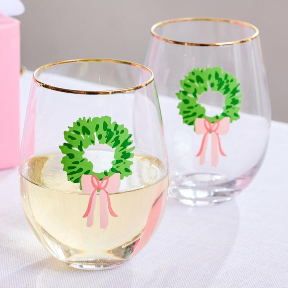 ROSY WREATHS STEMLESS WINE GLASS