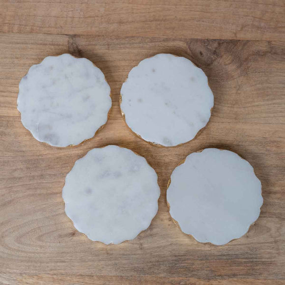 FERRARA ROUND MARBLE COASTERS, WHITE/GOLD