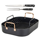 NON-STICK ROASTER WITH RACK & CARVING SET, COPPER HANDLES