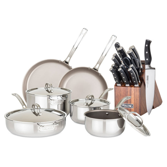 VIKING 10pc TITANIUM COOKWARE & 15pc KNIFE SET
