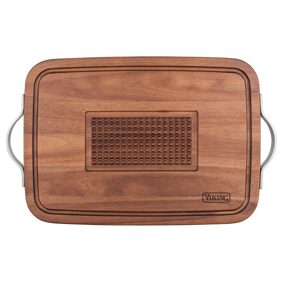 VIKING ACACIA CARVING BOARD WITH METAL HANDLES