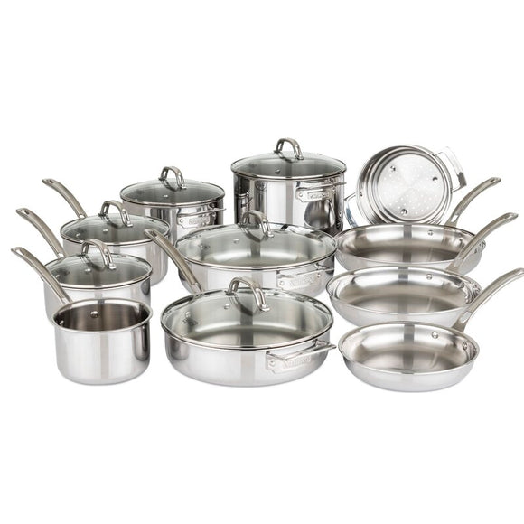 17pc STAINLESS STEEL COOKWARE SET, 3 PLY