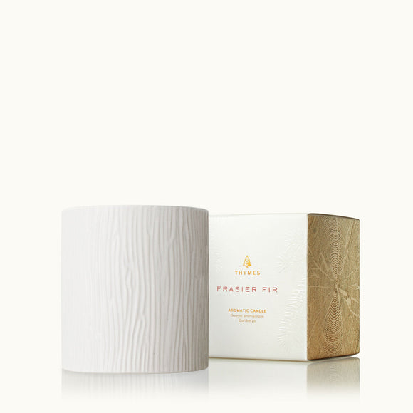 THYMES FRASIER FIR CERAMIC WOOD GRAIN CANDLE, MEDIUM